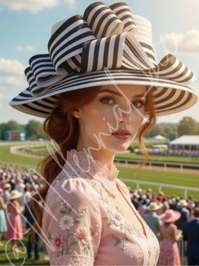 Striped Black and White Women's Kentucky Derby Hat Church Tea Occasion Headwear